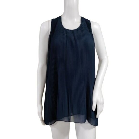 Zara Tops - Zara Pleated Artsey Whimsy Ribbed Pleated Blouse Navy Blue Womens Size Medium